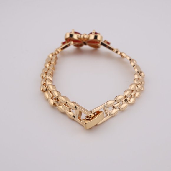 Enchanting Elegance 14k Gold Plated Red Cubic Zirconia Butterfly Linked Bracelet - Picture 8 of 10